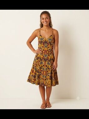 Xhilaration Mustard Floral Spaghetti-Strap Midi Dress